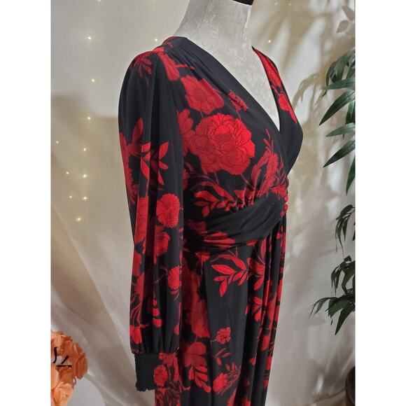 Tommy Hilfiger Floral Maxi Dress Size 8P Black Red Dark Romance Whimsigoth Party - Picture 5 of 11
